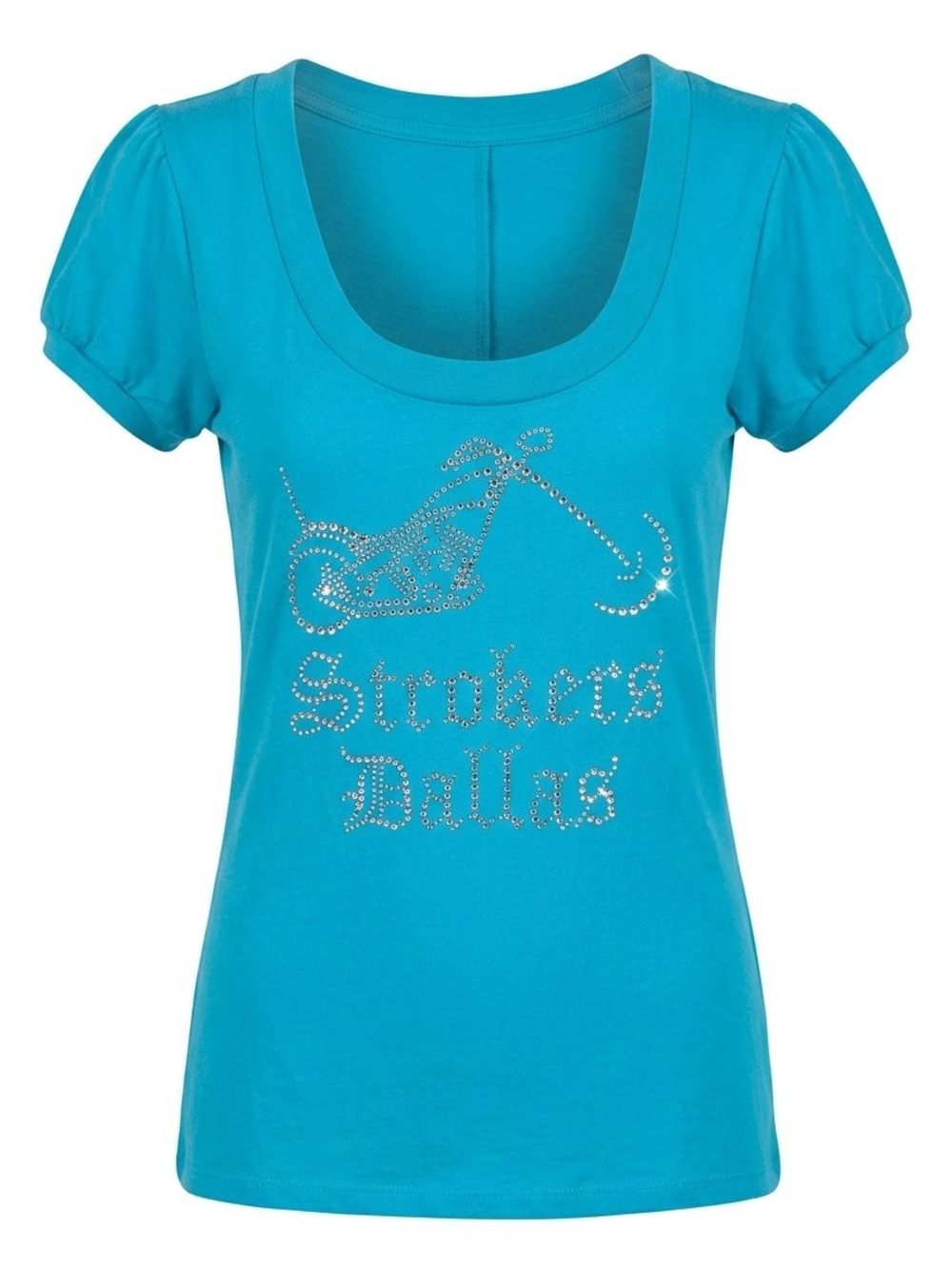 Turquoise Studded 'Strokers Dallas' Scoop Neck Women's Tee #855